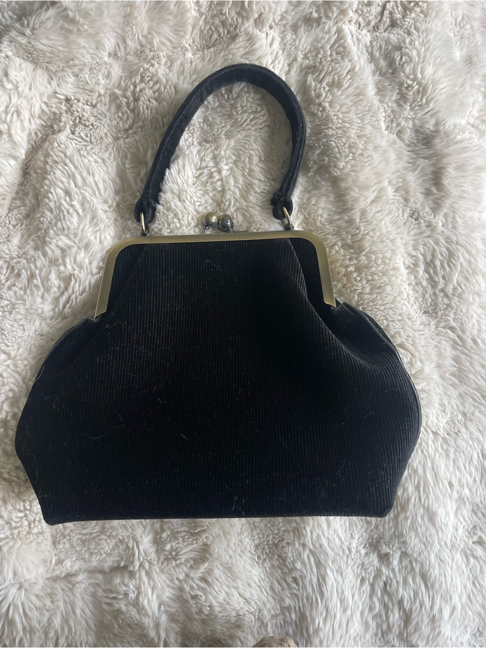Anthropology Brand Classic Black Velvet Kiss-Lock Handbag
